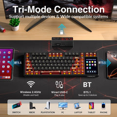 AULA L99 TRI-MODE BLACK PANEL (SEMI-TRANSPARENT RED+BLACK KEYCAPS) CARAMEL LATTE SWITCH WIRELESS GAMING KEYBOARD