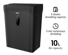 DELI ET015 10L 4X33MM CROSSCUT 5SHEETS 5MIN PAPER SHREDDER
