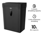DELI ET022 4X40MM 10 SHEETS 12L 5MIN CROSS CUT PAPER SHREDDER