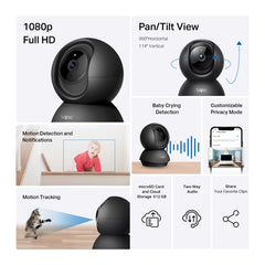 TP LINK TAPO C201 PAN/TILT HOME SECURITY 1080P FHD BLACK SMART SECURITY CAMERA
