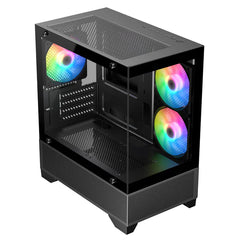TRENDSONIC FRONTIER ERIS TG BLACK 3*12CM FAN MICRO ATX PC CASE