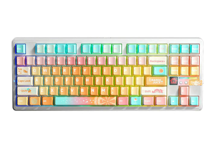 AULA F87 PRO V2 WIRELESS MECHANICAL WHITE,DYE-SUBLIMATED KEYCAPS METEOR ICE CREAM SWITCH 8+8K RGB GAMING KEYBOARD