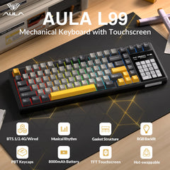 AULA L99 TRI-MODE BLACK PANEL (DARK GRAY+LIGHT GRAY+YELLOW) RAINDROP SWITCH WIRELESS GAMING KEYBOARD