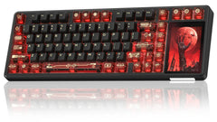 AULA L99 TRI-MODE BLACK PANEL (SEMI-TRANSPARENT RED+BLACK KEYCAPS) CARAMEL LATTE SWITCH WIRELESS GAMING KEYBOARD