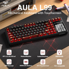 AULA L99 TRI-MODE BLACK PANEL (SEMI-TRANSPARENT RED+BLACK KEYCAPS) CARAMEL LATTE SWITCH WIRELESS GAMING KEYBOARD