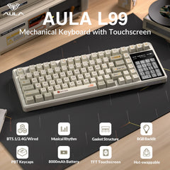 AULA L99 TRI-MODE WHITE PANEL+MILK COFFEE DYE-SUBLIMATION KEYCAPS CARAMEL LATTE SWITCH WIRELESS GAMING KEYBOARD