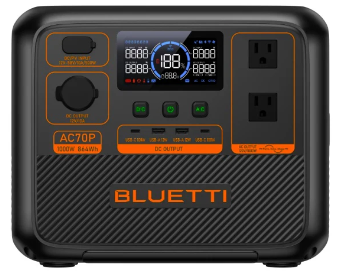 BLUETTI AC70P 1000W PORTABLE POWER STATION