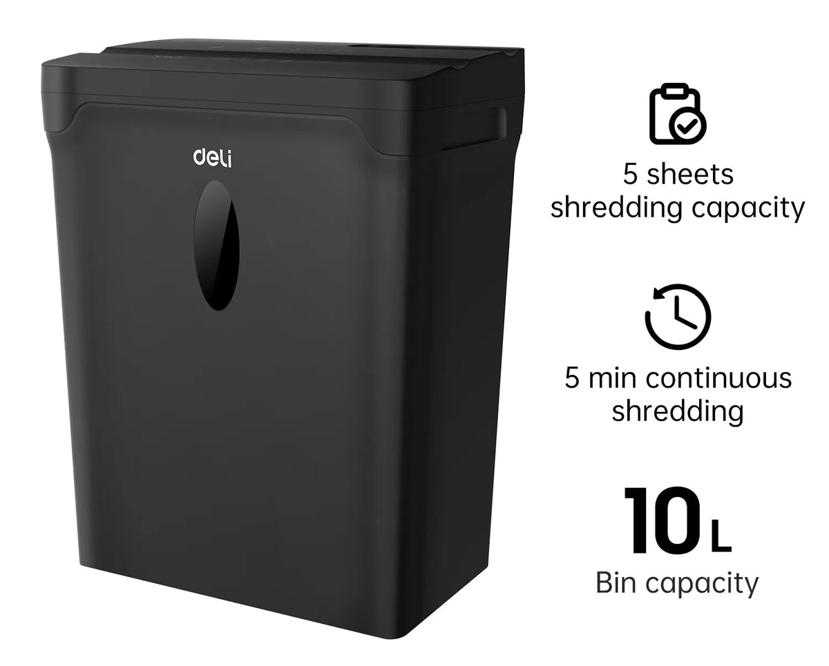 DELI ET015 10L 4X33MM CROSSCUT 5SHEETS 5MIN PAPER SHREDDER