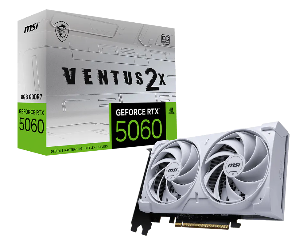 MSI GEFORCE RTX 5060 8GB GDDR7 VENTUS 2X OC WHITE GRAPHICS CARD