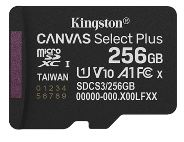 KINGSTON 256GB CANVAS SELECT PLUS CLASS 10 SDS2/256GB MEMORY CARD MICRO SD
