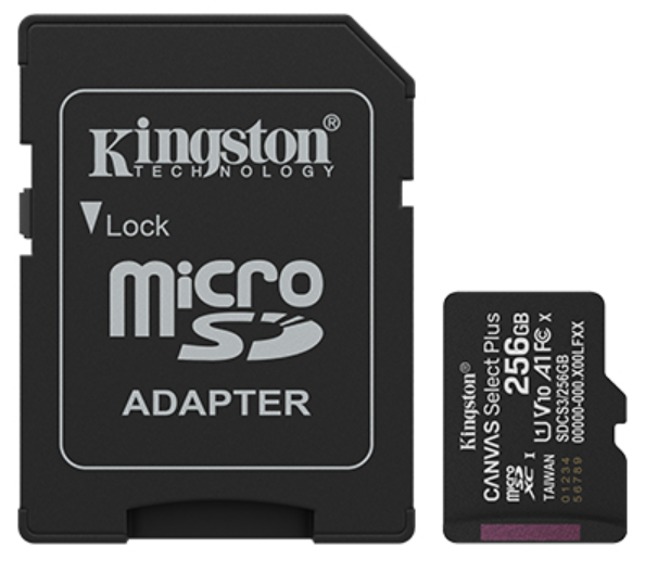 KINGSTON 256GB CANVAS SELECT PLUS CLASS 10 WITH ADAPTER SDCS2/256GB MEMORY CARD MICRO SD