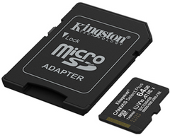 KINGSTON 64GB CANVAS SELECT PLUS CLASS 10 WITH ADAPTER SDCS2/64GB MEMORY CARD MICRO SD