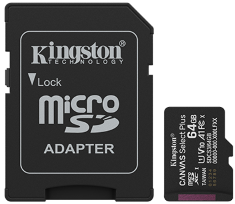 KINGSTON 64GB CANVAS SELECT PLUS SDCS3/64GB WITH ADAPTER MEMORY CARD MICRO SD