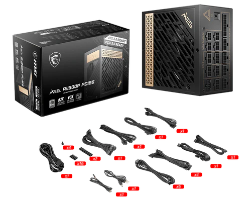 MSI MEG AI1300P 1300WATTS PCIE5 80PLUS PLATINUM FULL-MODULAR POWER SUPPLY