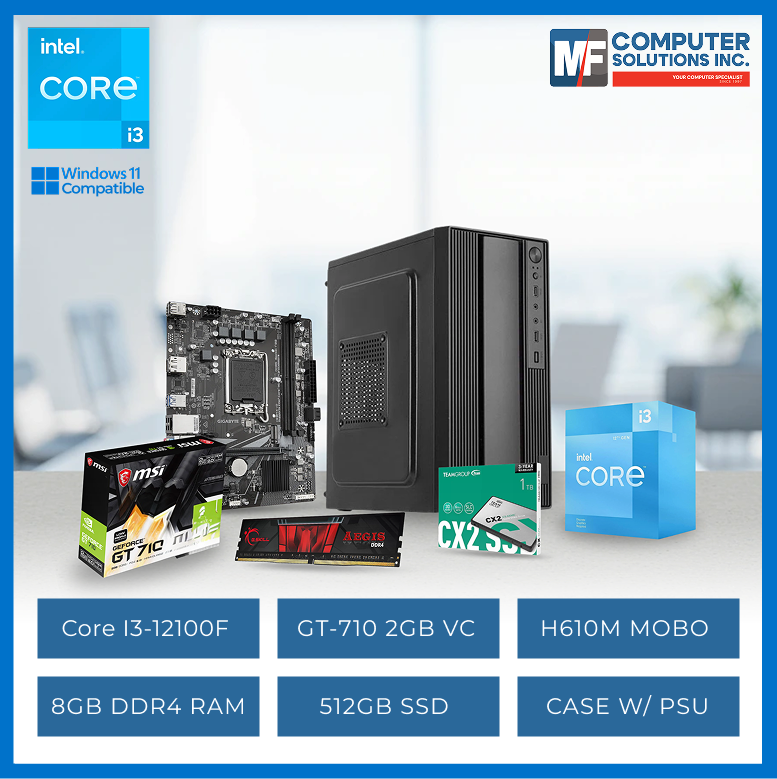 OFFICE CPU ONLY INTEL CORE I3-12100F / GT 710 2GB / H610M / 8GB DDR4 / 512GB SSD / CASING WITH 700W PSU