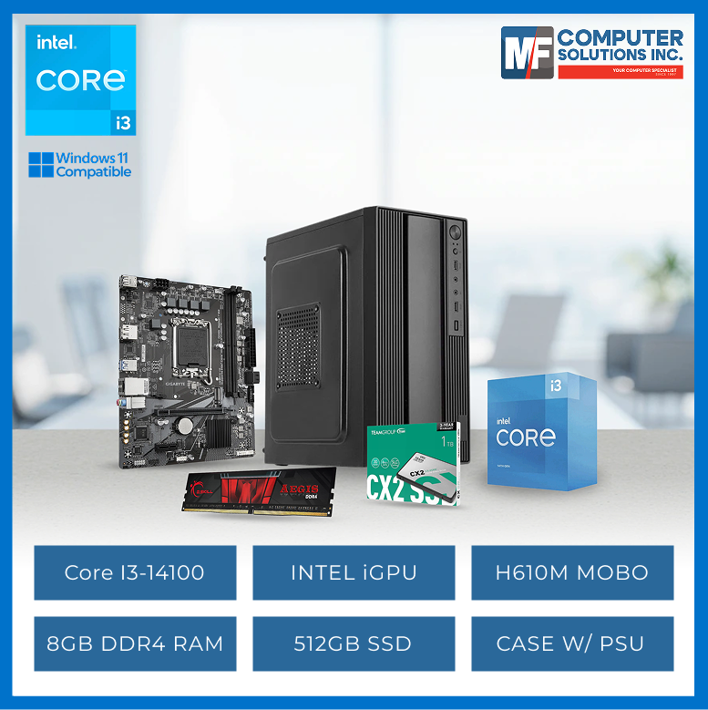 OFFICE CPU ONLY INTEL CORE I3-14100 / H610M / 8GB DDR4 / 512GB SSD / CASING WITH 700W PSU