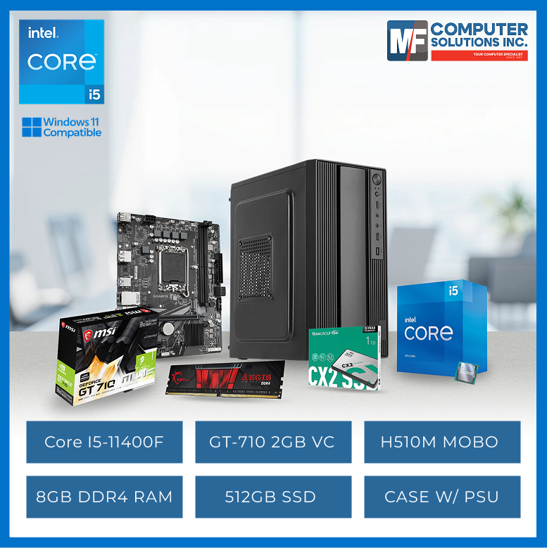 OFFICE CPU ONLY INTEL CORE I5-11400F / GT 710 2GB / H510M / 8GB DDR4 / 512GB SSD / CASING WITH 700W PSU