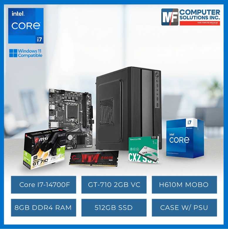 OFFICE CPU ONLY INTEL CORE I7-14700F / GT 710 2GB / H610M / 8GB DDR4 / 512GB SSD / CASING WITH 700W PSU