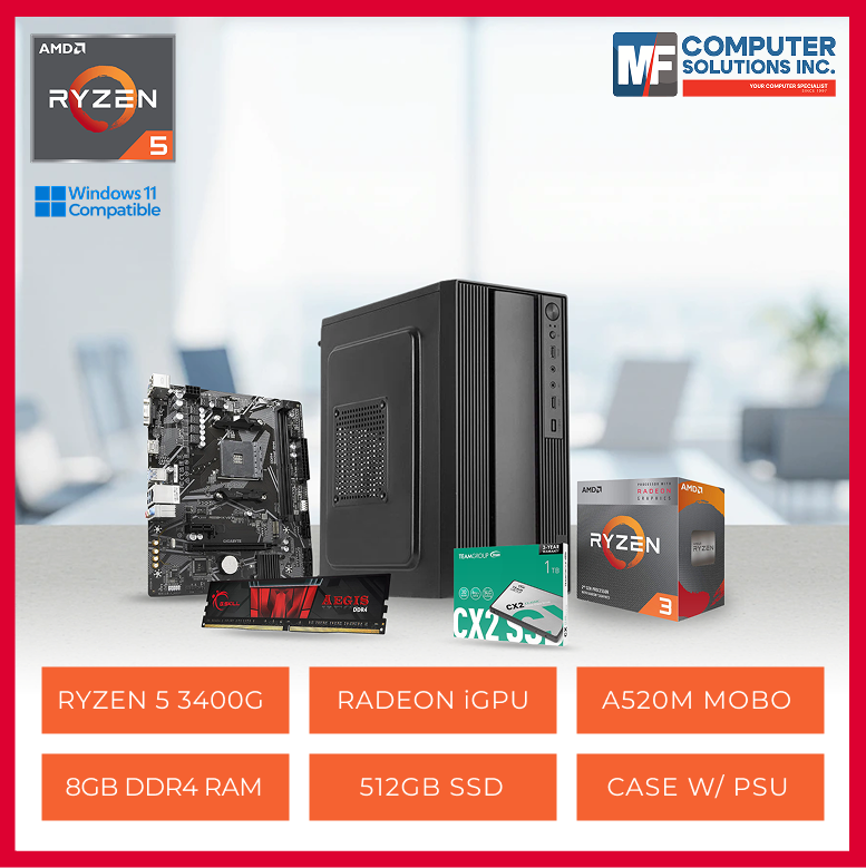 OFFICE CPU ONLY AMD RYZEN 5 3400G / A520M / 8GB DDR4 / 512GB SSD / CASING WITH 700W PSU