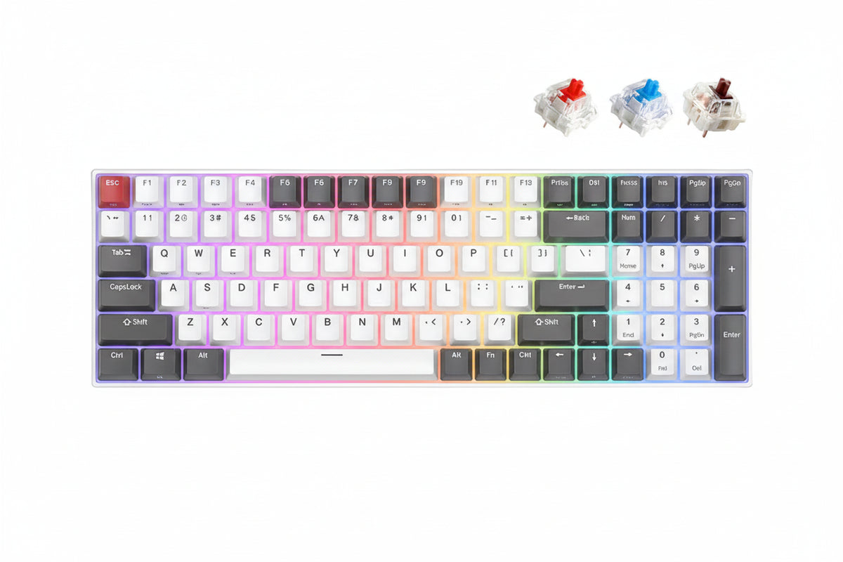 ROYAL KLUDGE RK100 RGB GREY,RED,WHITE BROWN SWITCH RK100-ZR-C GAMING KEYBOARD