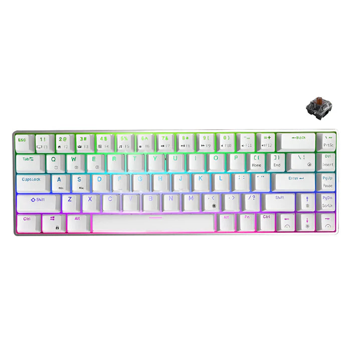 ROYAL KLUDGE RK G68 WHITE RGB BROWN SWITCH GAMING KEYBOARD